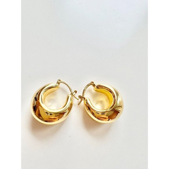 New 14K Gold Plated Sterling Silver Chunky Gold Huggie Hoop Earrings - Picture 2 of 5